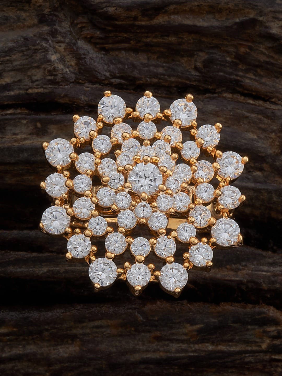 

Kushal's Fashion Jewellery Gold-Plated CZ Studded Adjustable Finger Ring