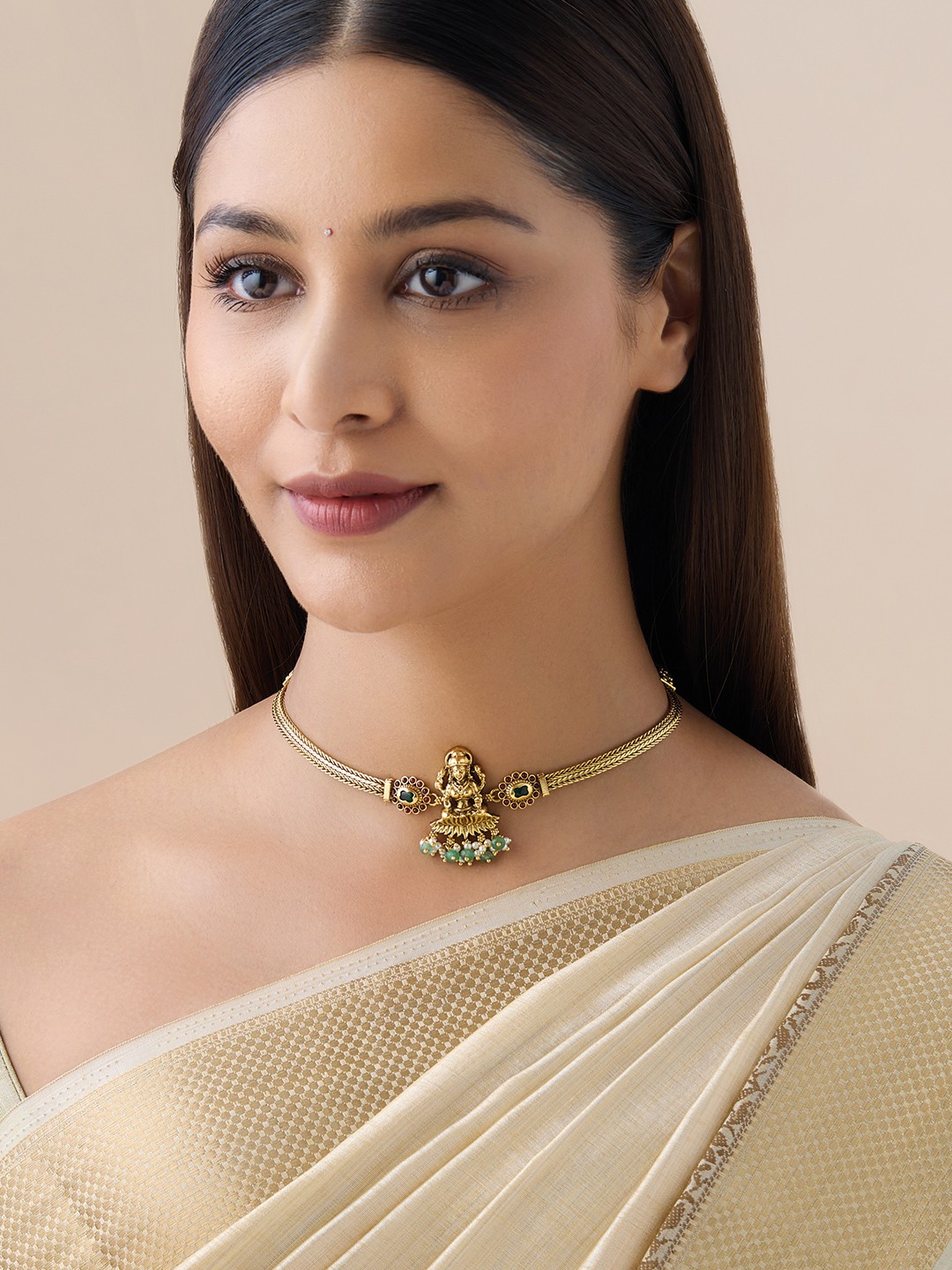 

Kushal's Fashion Jewellery Copper Gold-Plated Artificial Beads Beaded Antique Necklace, Red