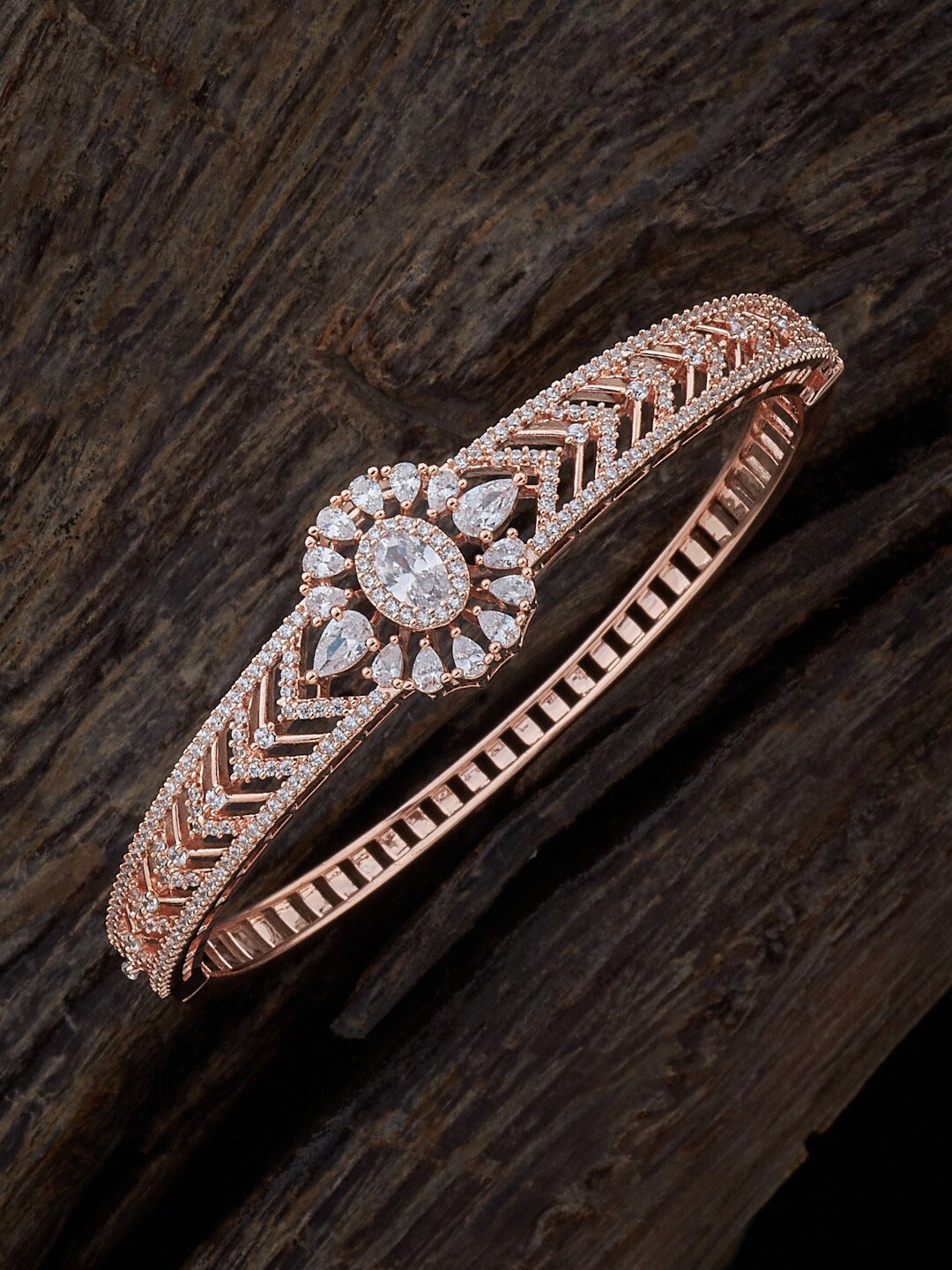 

Kushal's Fashion Jewellery Rose Gold-Plated Cubic Zirconia Studded Kada Bracelet