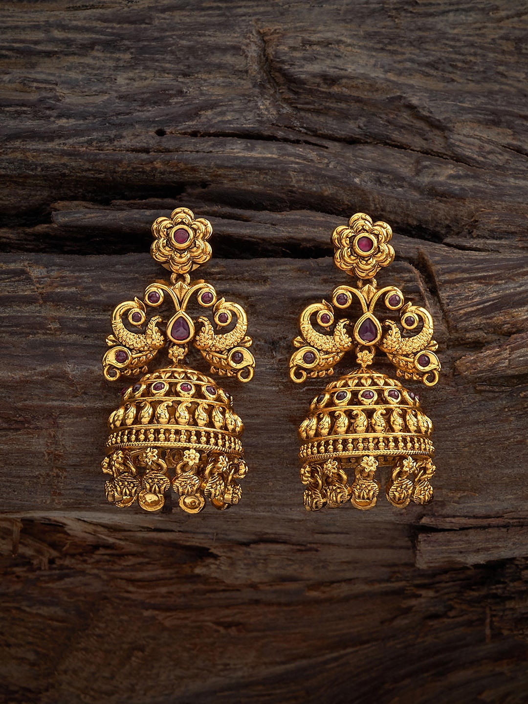 

Kushal's Fashion Jewellery Gold-Plated Stones Studded Dome Shaped Antique Jhumkas