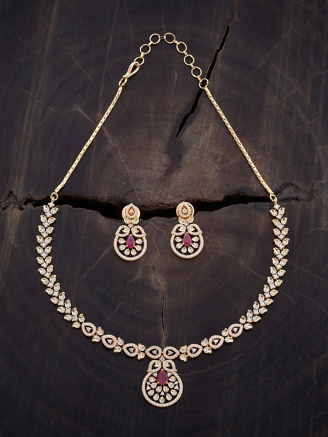

Kushal's Fashion Jewellery Gold-Plated Zircon-Studded Necklace & Earrings