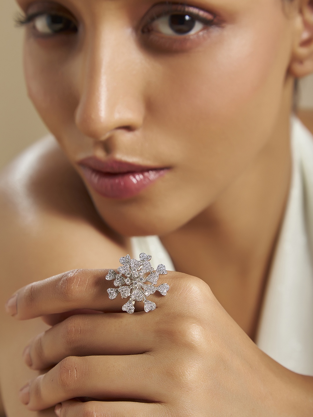 

Kushal's Fashion Jewellery Rhodium-Plated Zircon-Studded Ring, Silver