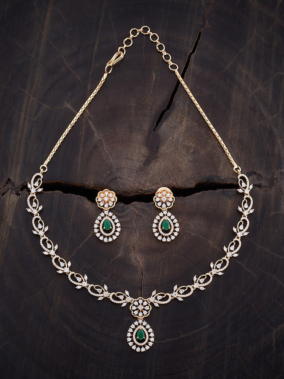 

Kushal's Fashion Jewellery Gold-Plated Zircon-Studded Necklace & Earrings