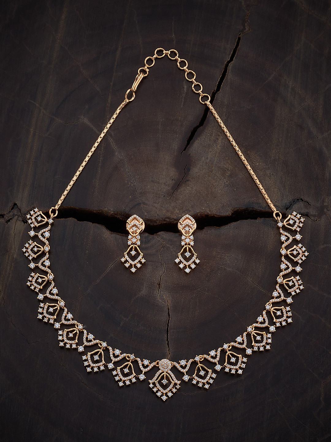 

Kushal's Fashion Jewellery Zircon Studded Necklace & Earrings, Gold