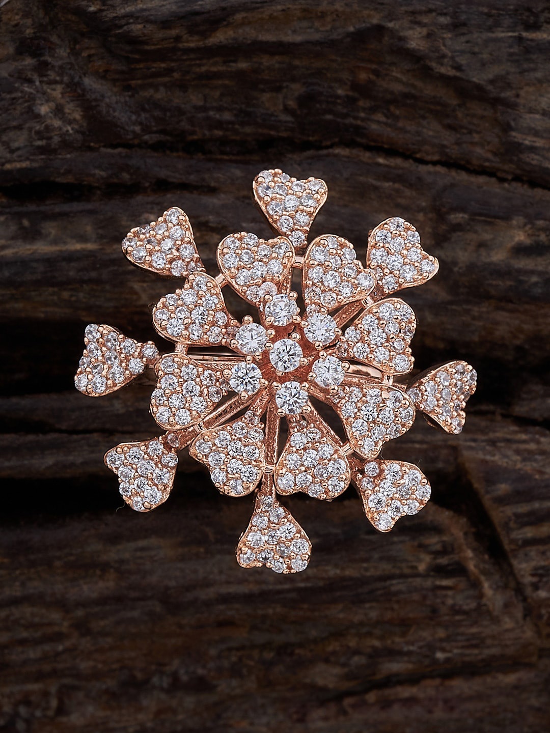 

Kushal's Fashion Jewellery Rose Gold-Plated CZ Studded Adjustable Finger Ring