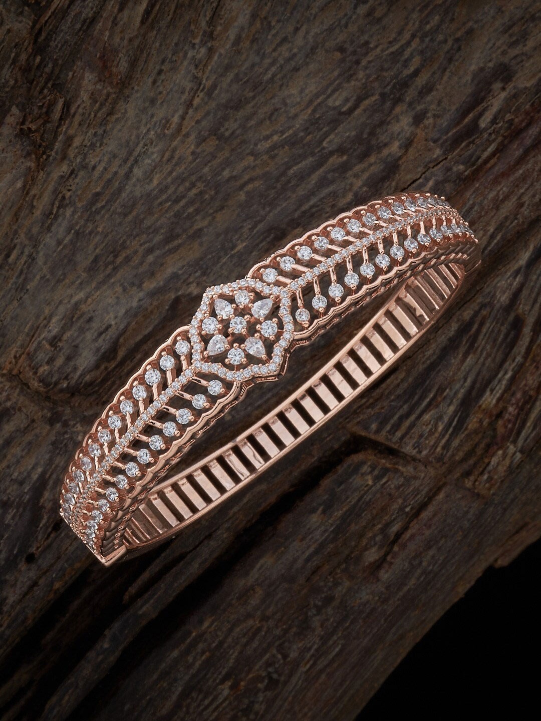 

Kushal's Fashion Jewellery Rose Gold-Plated Cubic Zirconia Studded Kada Bracelet