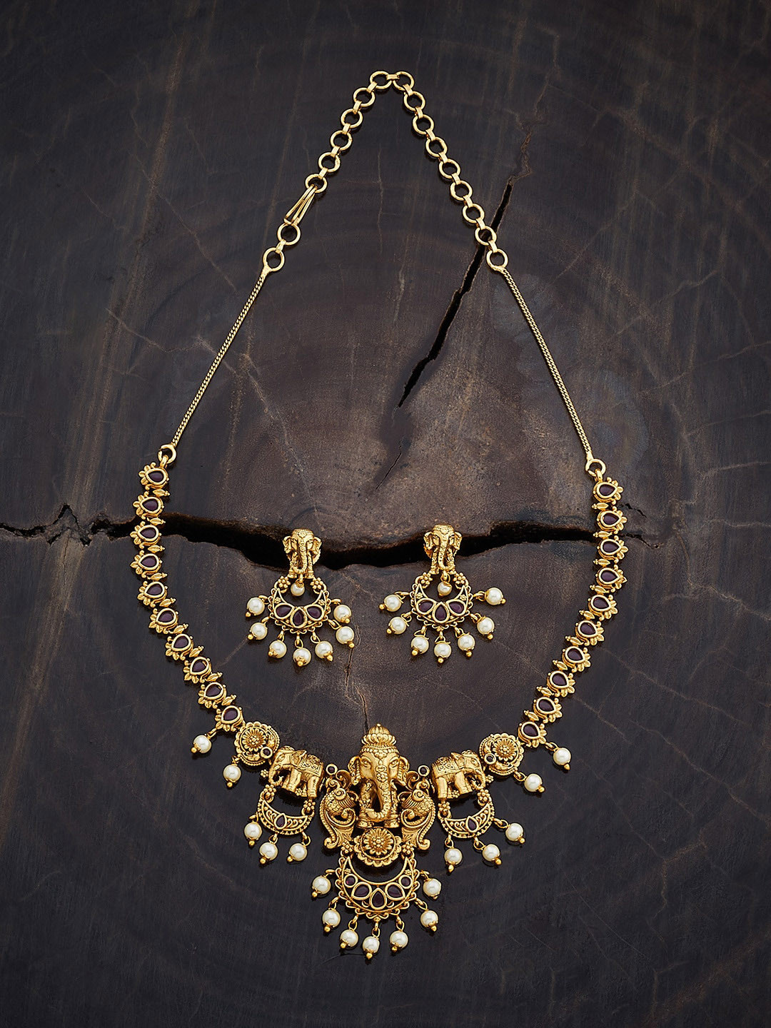 

Kushal's Fashion Jewellery Gold-Plated Studded & Beaded Antique Necklace & Earrings