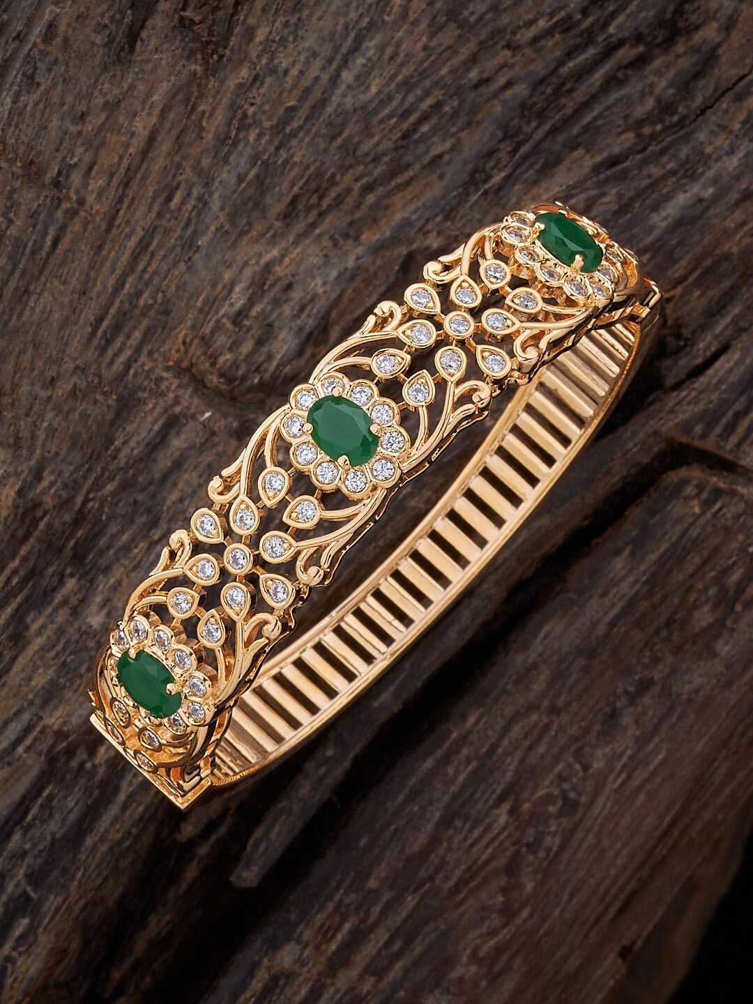 

Kushal's Fashion Jewellery Gold-Plated Cubic Zirconia Studded Kada Bracelet