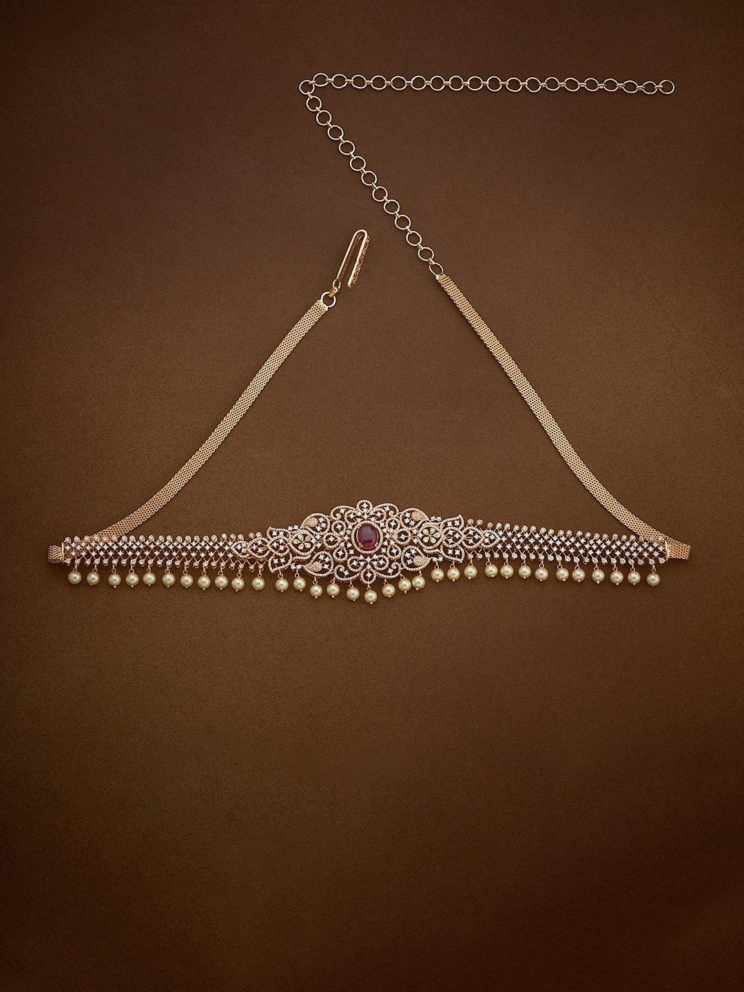 

Kushal's Fashion Jewellery Gold-Plated Cubic Zirconia Studded Waist Chain