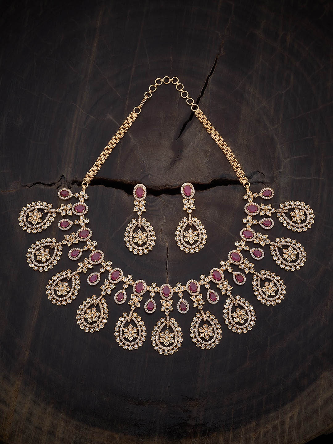 

Kushal's Fashion Jewellery Zircon-Studded Party Necklace & Earrings, Gold