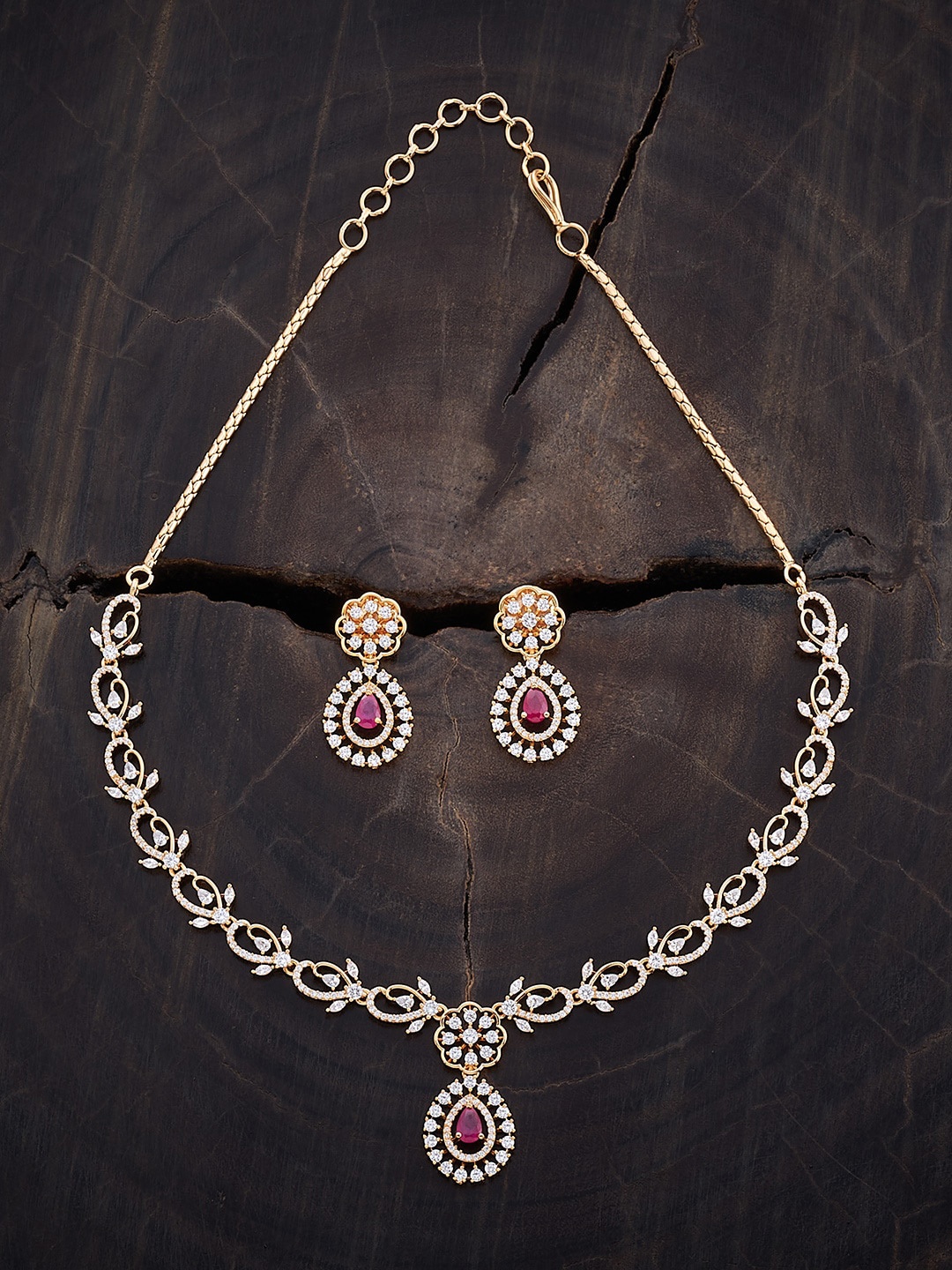 

Kushal's Fashion Jewellery Gold-Plated Zircon Studded Necklace & Earrings