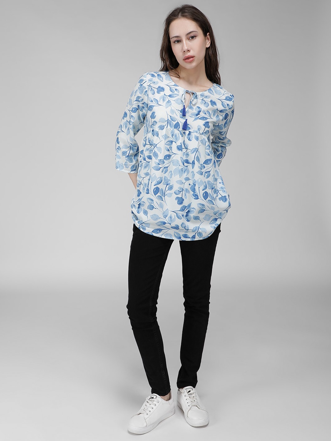 

IDK Floral Printed Bell Sleeve Top, White