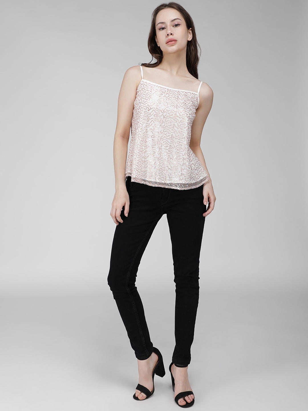 

IDK Sequined Embellished Party Top, Cream