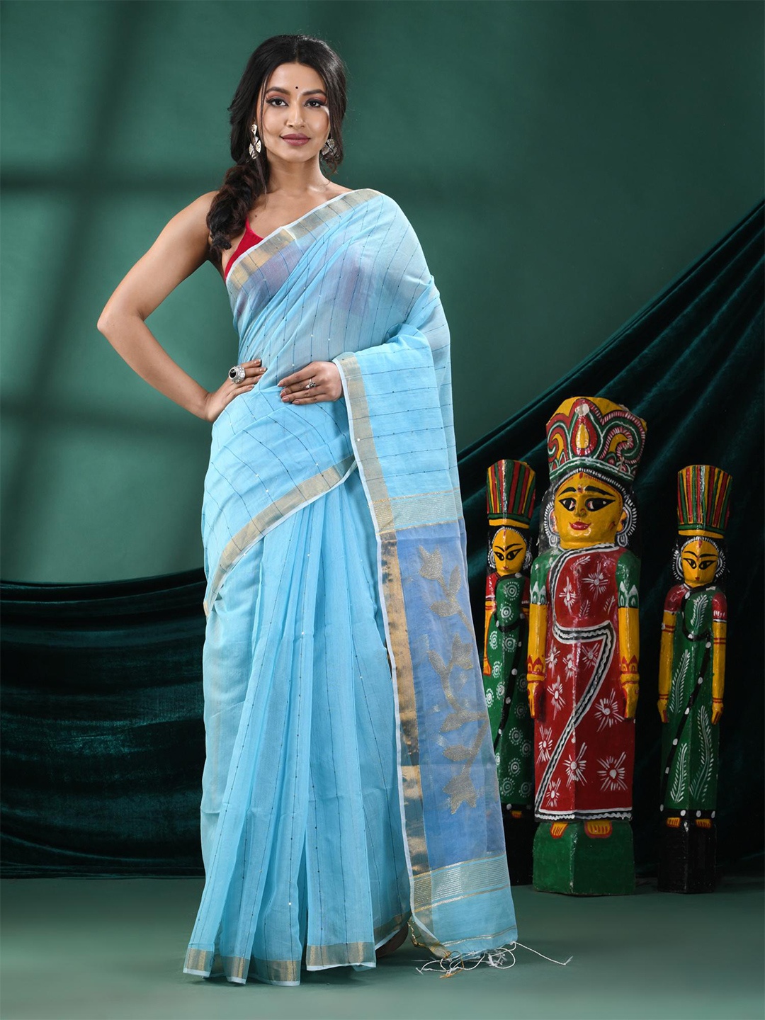 

Angoshobha Striped Woven Design Saree, Blue