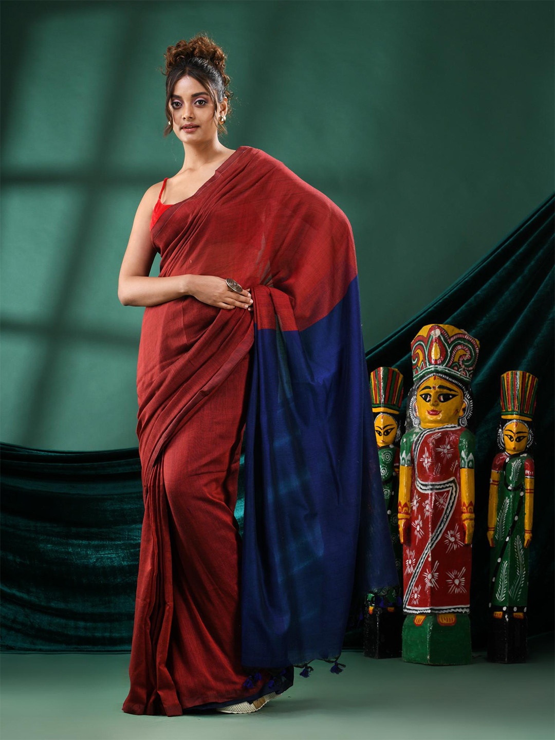 

Angoshobha Pure Cotton Saree, Maroon