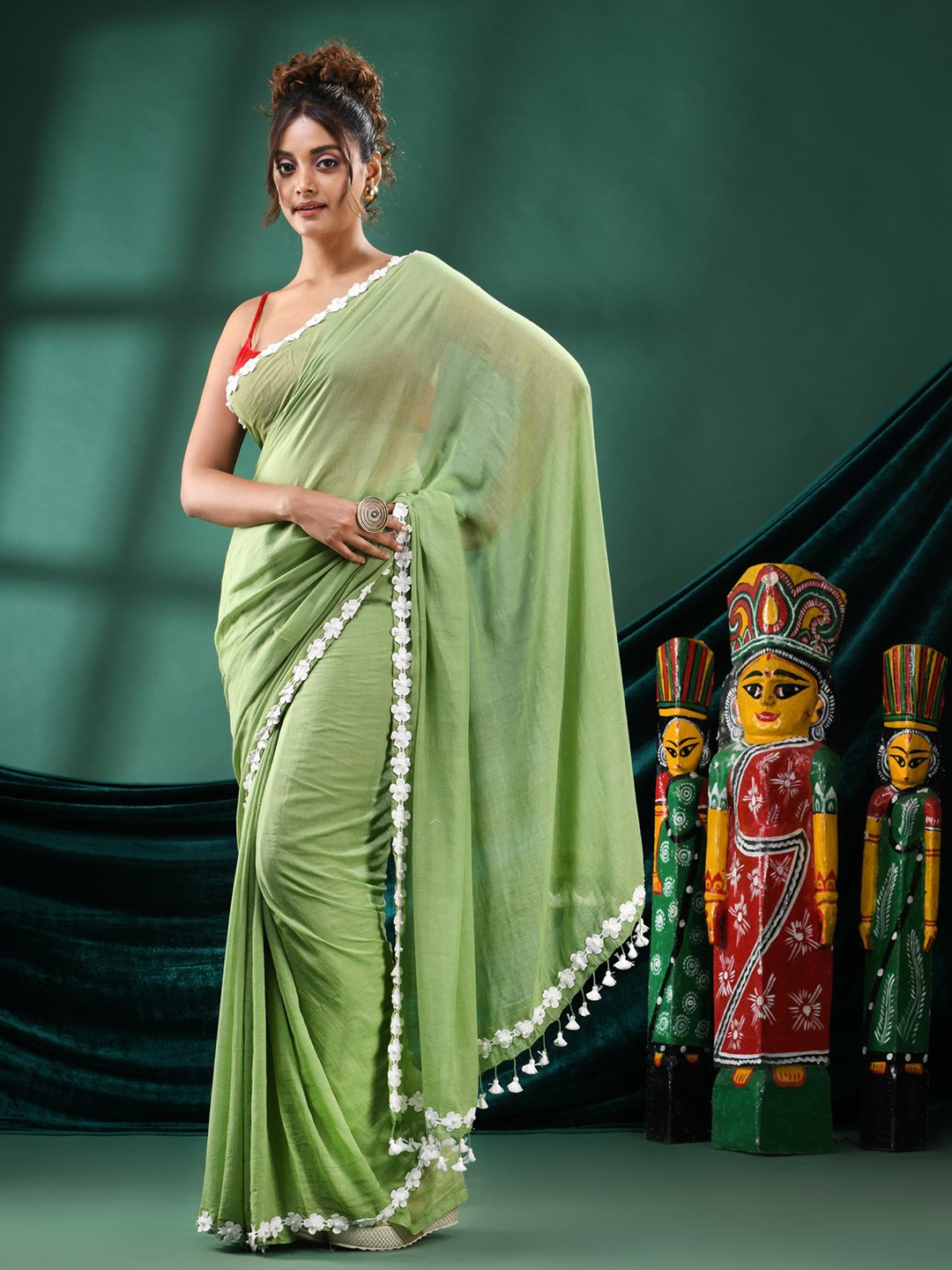 

Angoshobha Pure Cotton Saree, Green