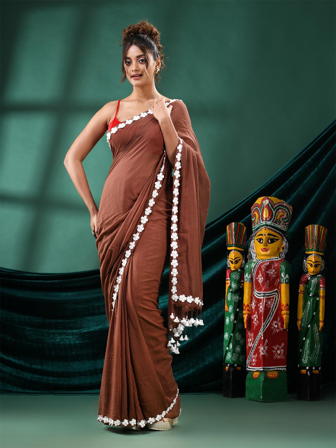 

Angoshobha Pure Cotton Saree, Brown