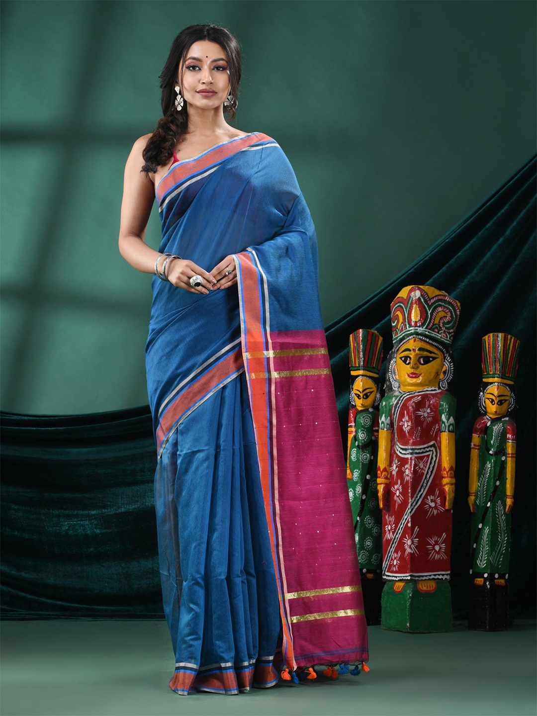 

Angoshobha Zari Saree, Turquoise blue