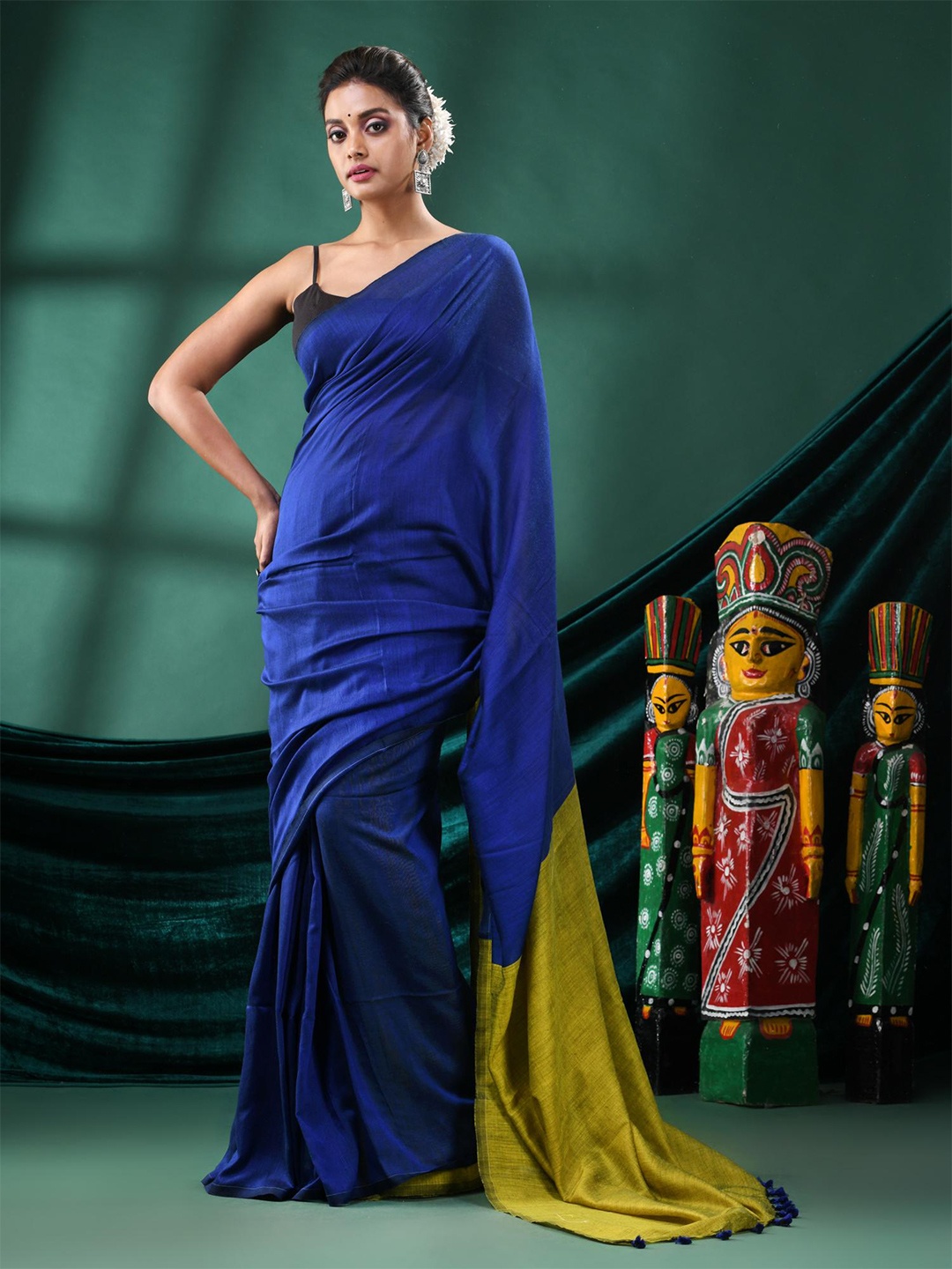 

Angoshobha Pure Cotton Saree, Blue