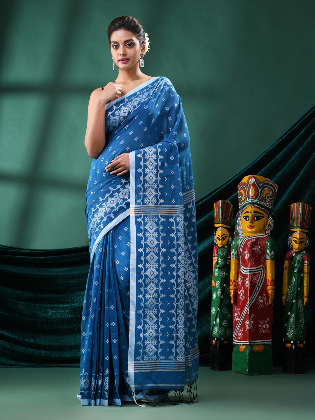 

Angoshobha Ethnic Motifs Woven Design Saree, Teal