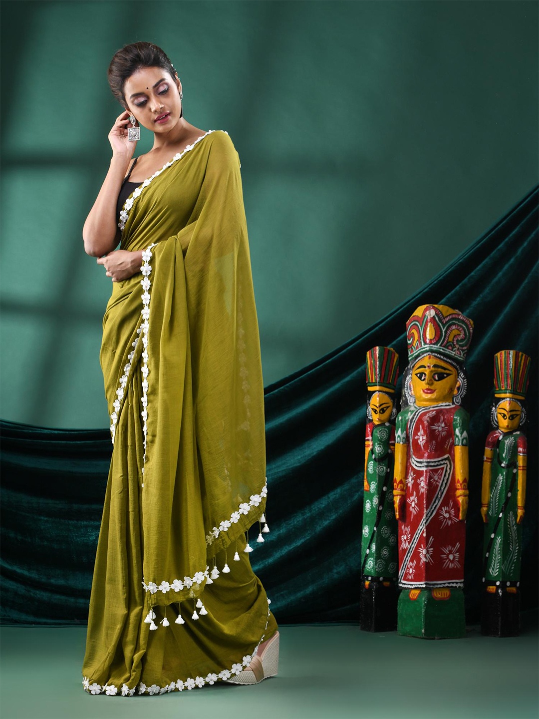 

Angoshobha Pure Cotton Saree, Green