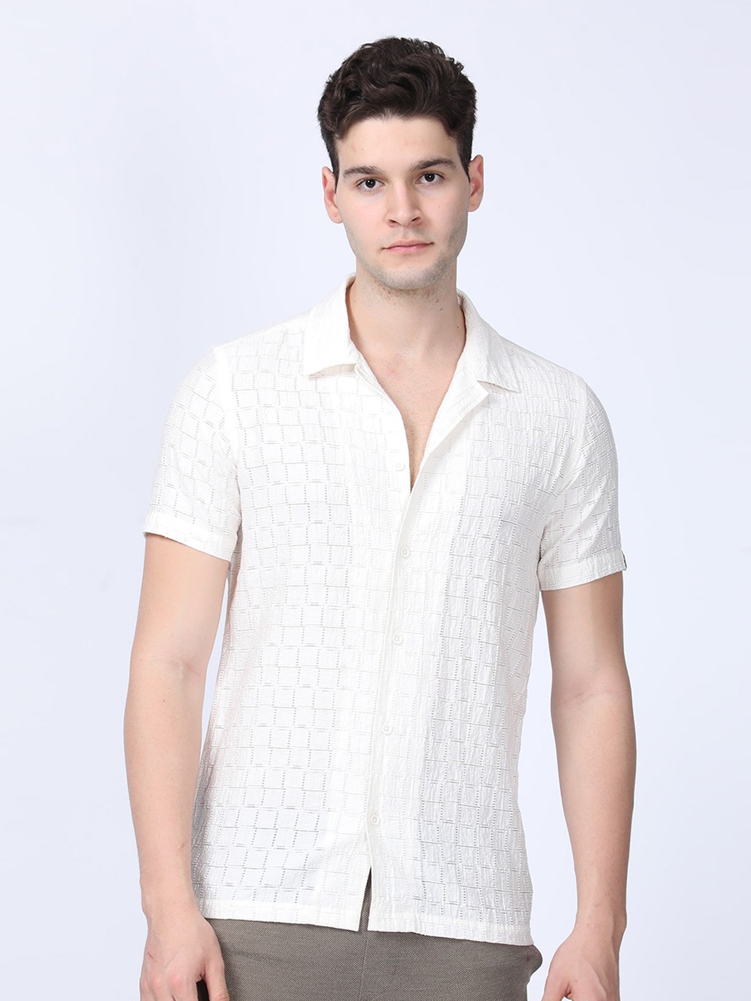 

POE Men Smart Slim Fit Opaque Casual Shirt, White