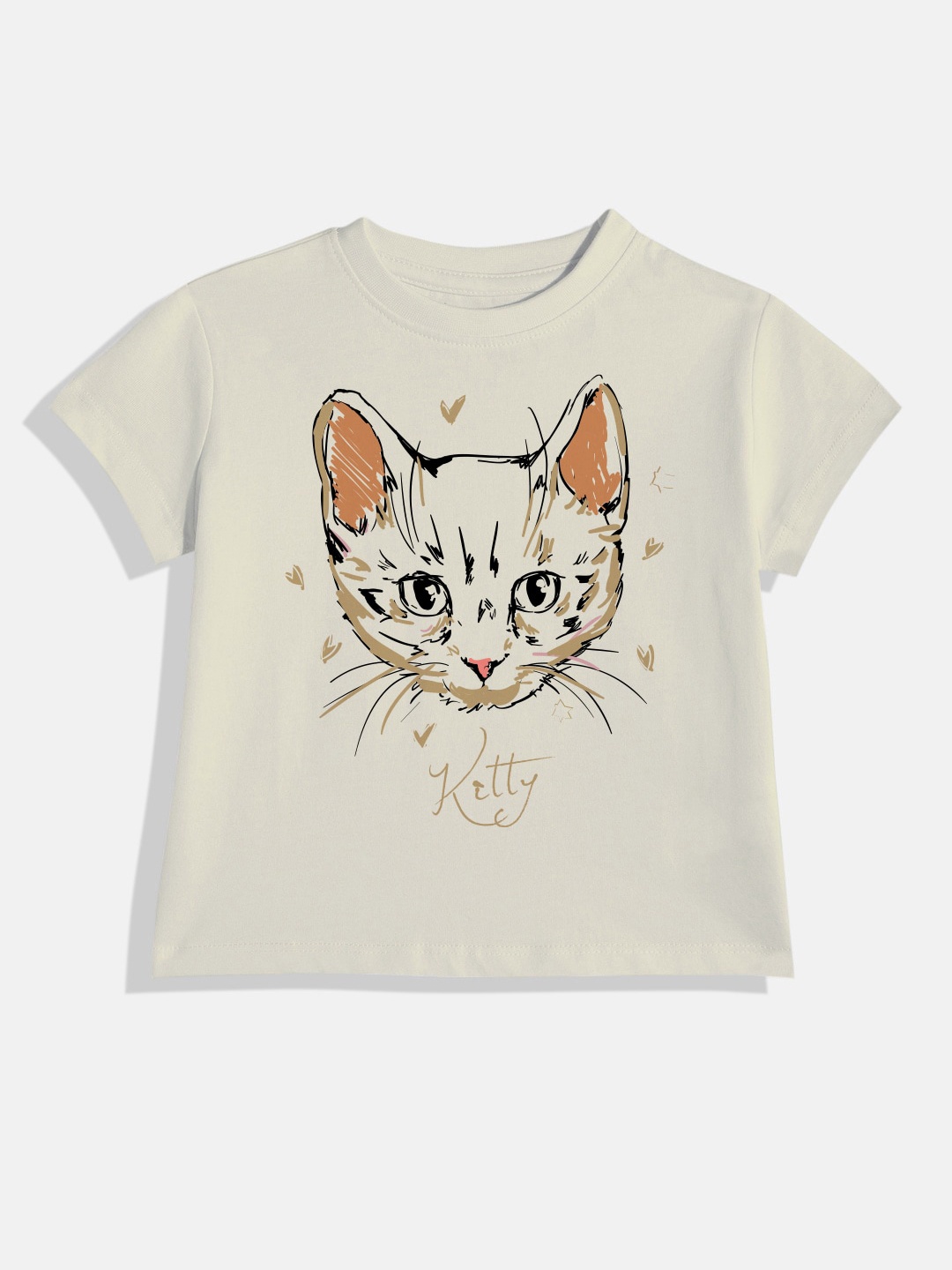 

Huetrap Girls Graphic Printed Round Neck T-shirt, Off white