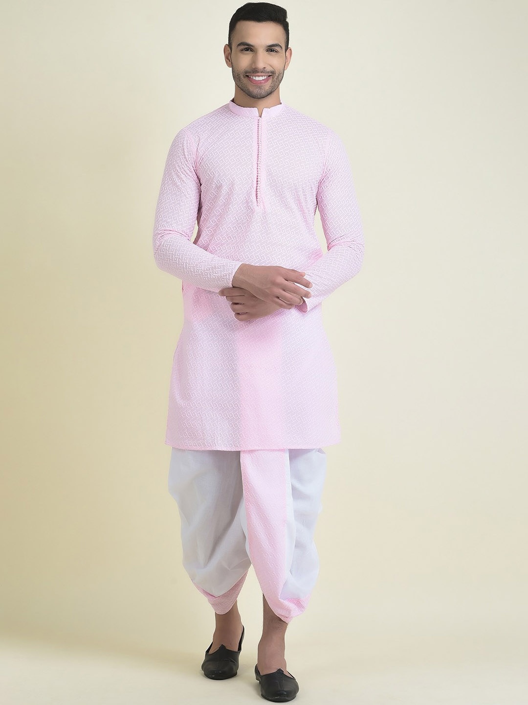 

DEYANN Embroidered Chikankari Pure Cotton Kurta with Dhoti Pants, Pink