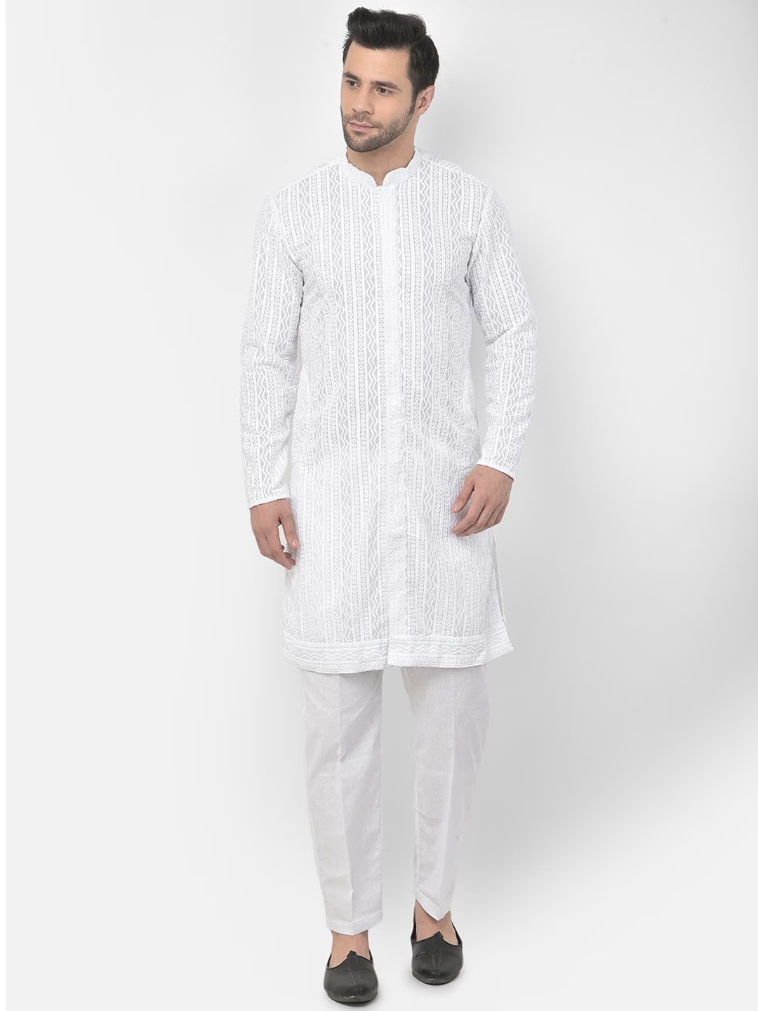 

DEYANN Ethnic Motifs Embroidered Chikankari Pure Cotton Kurta with Trouser, White