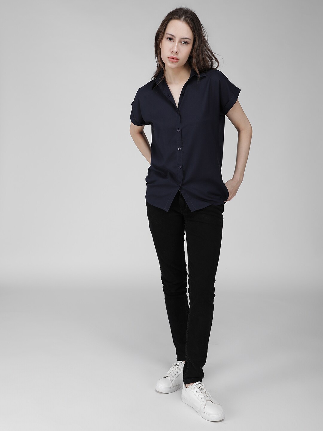 

IDK Spread Collar Casual Shirt, Navy blue