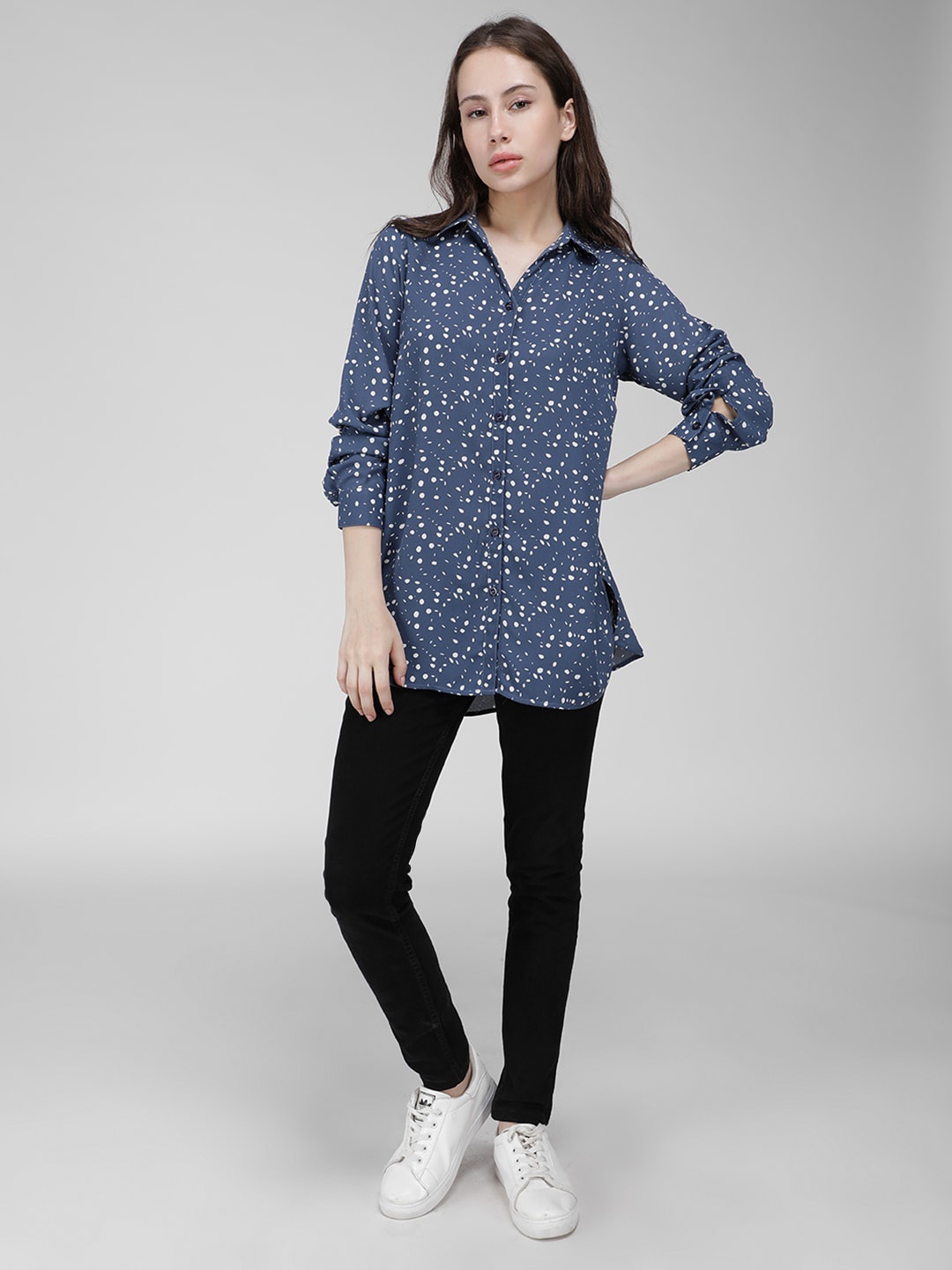 

IDK Floral Printed Georgette Shirt, Blue