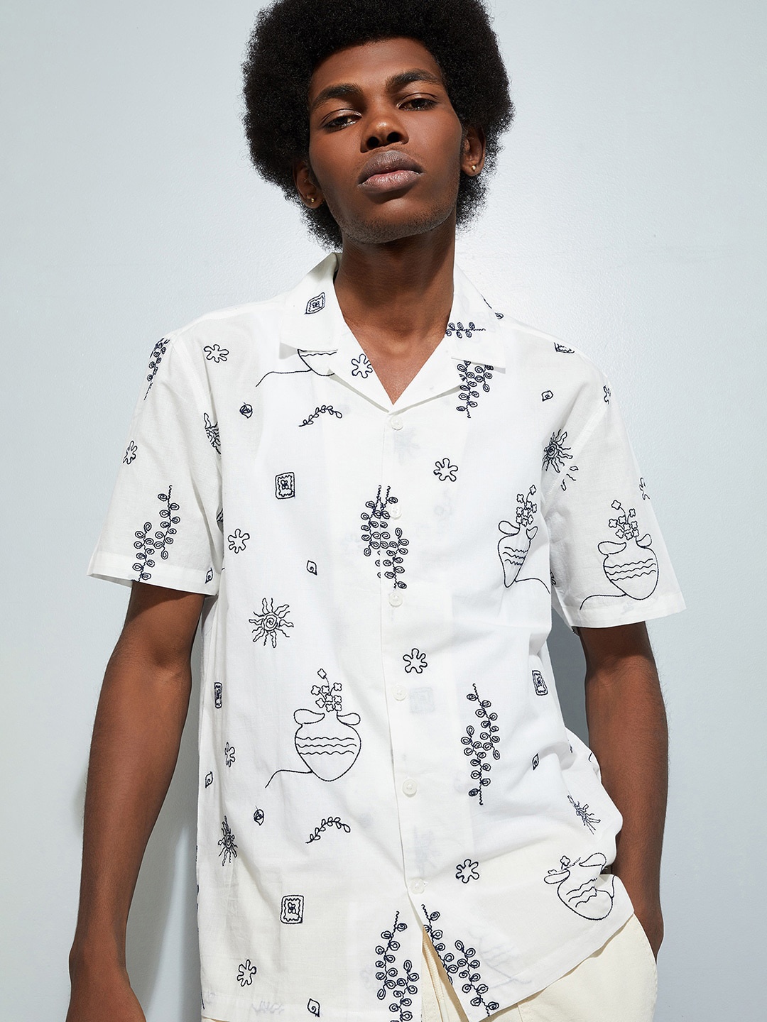 

max URB_N Men Regular Fit Embroidered Resort Shirt, White