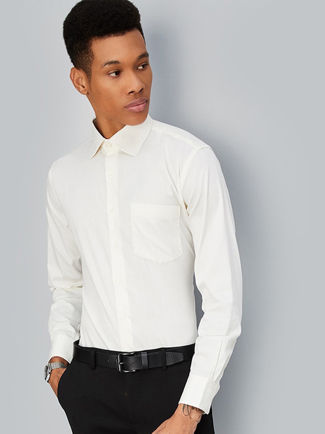 

max Spread Collar Long Sleeves Opaque Cotton Casual Shirt, Yellow