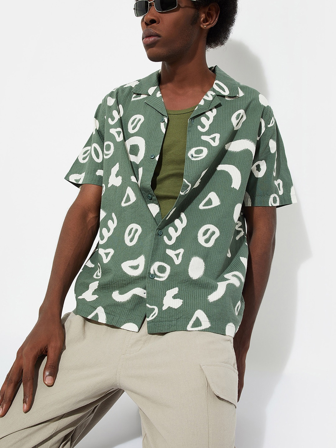 

max URB_N Men Regular Fit Printed Resort Shirt, Green