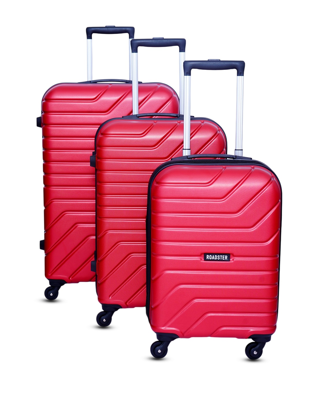 

Roadster Pack of 3 Bent Textured Large Trolley Suitcases - Cabin, Medium & Large, Red