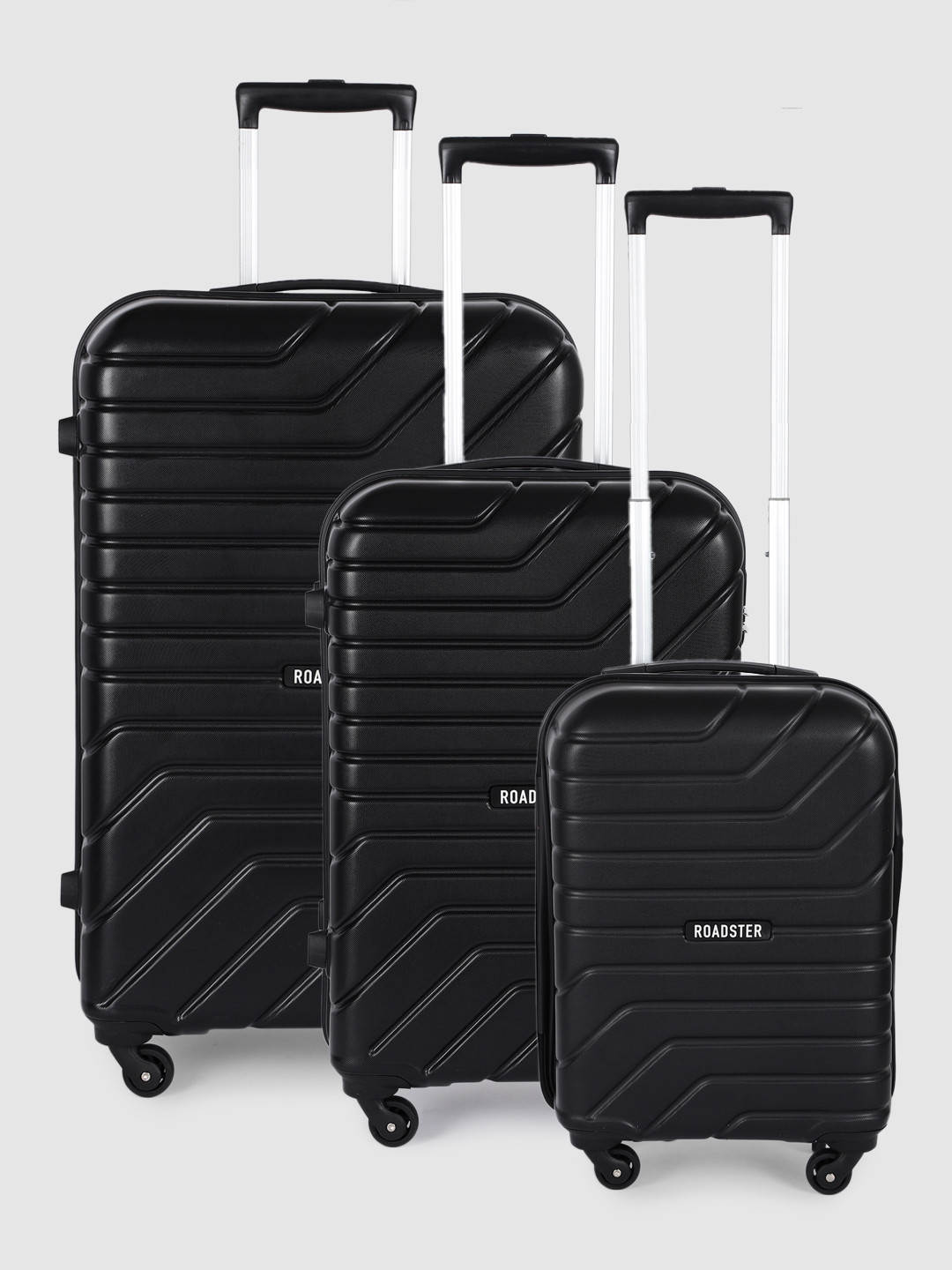 

Roadster Set of 3 Bent Trolley Suitcases - Cabin, Medium & Large, Black