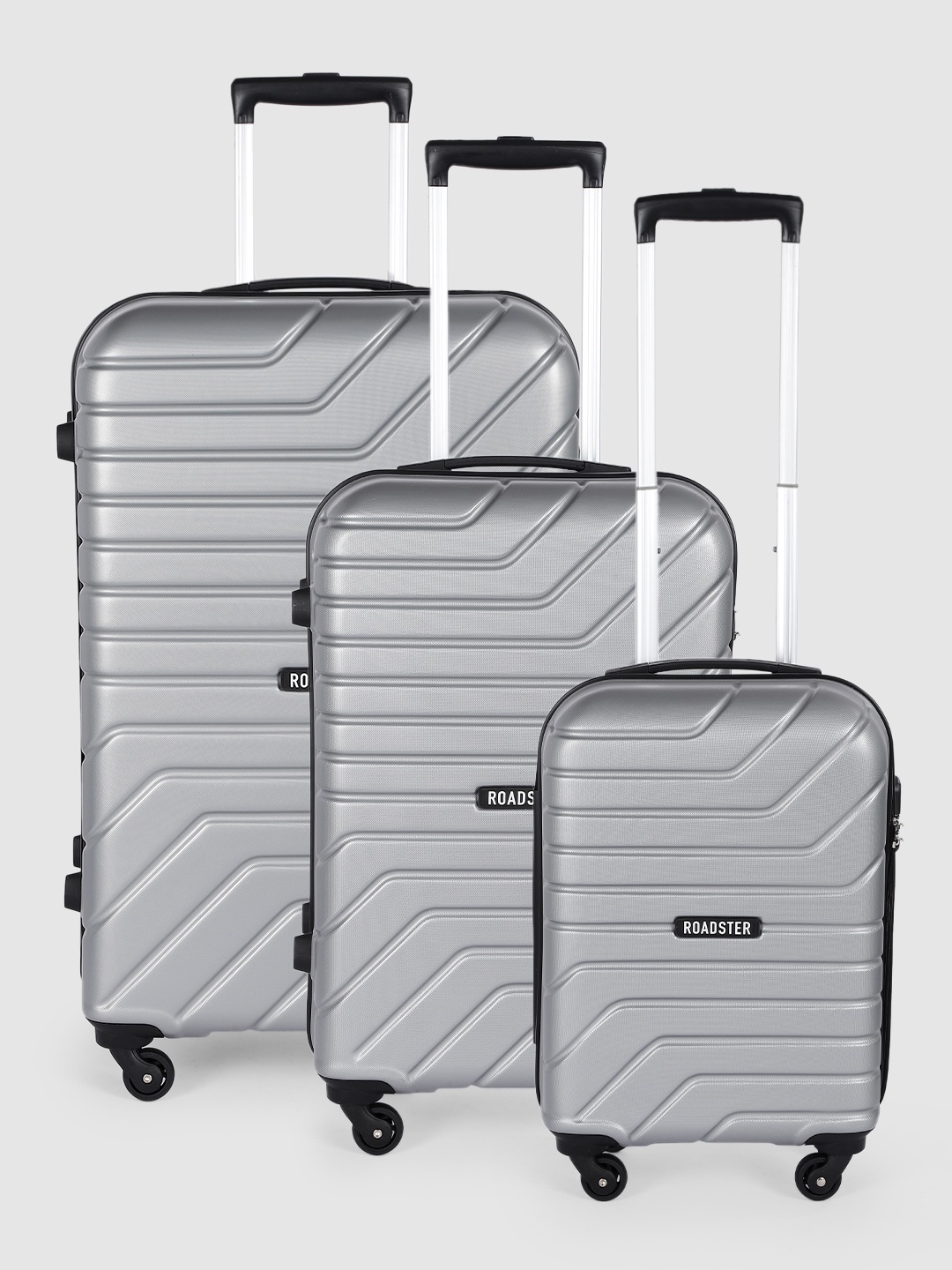 

Roadster Set of 3 Bent Trolley Suitcases - Cabin, Medium & Large, Silver