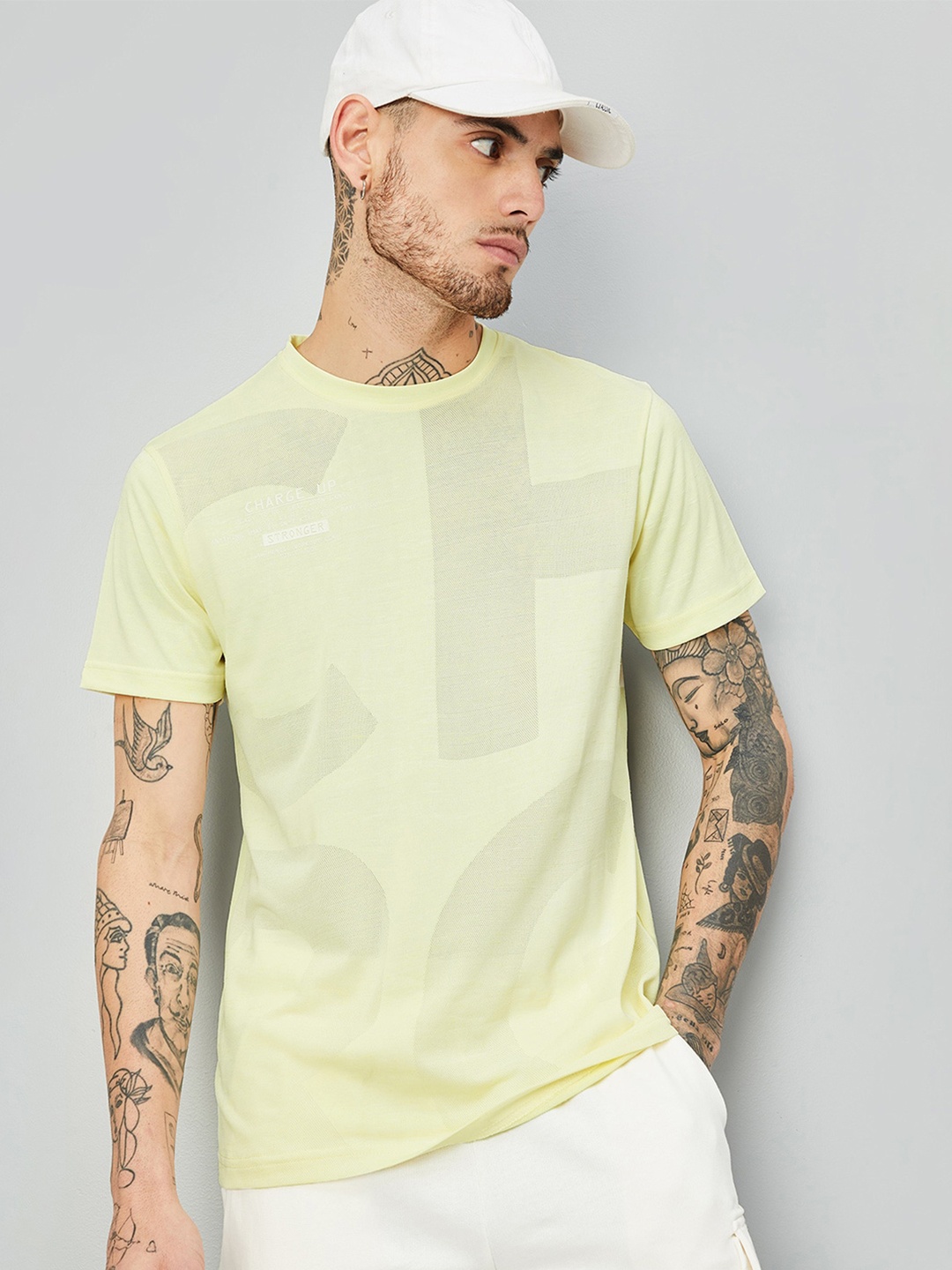 

max Typography Printed Round Neck T-shirt, Yellow