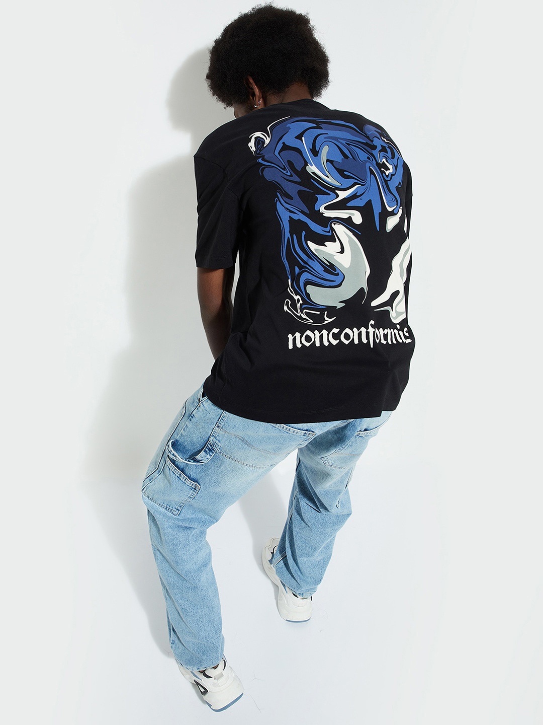 

max URB_N Men Oversized Back Print T-shirt, Black