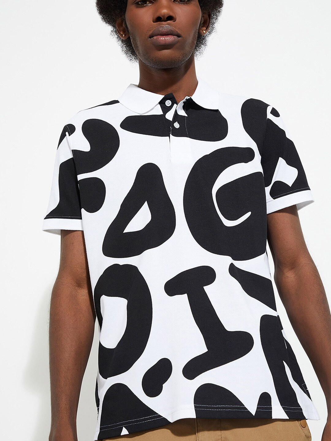 

max URB_N Men Slim Fit Printed Polo T-shirt, White