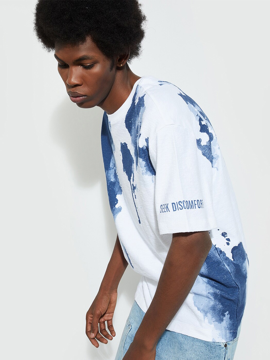 

max URB_N Men Oversized Tie & Dye T-shirt, Blue
