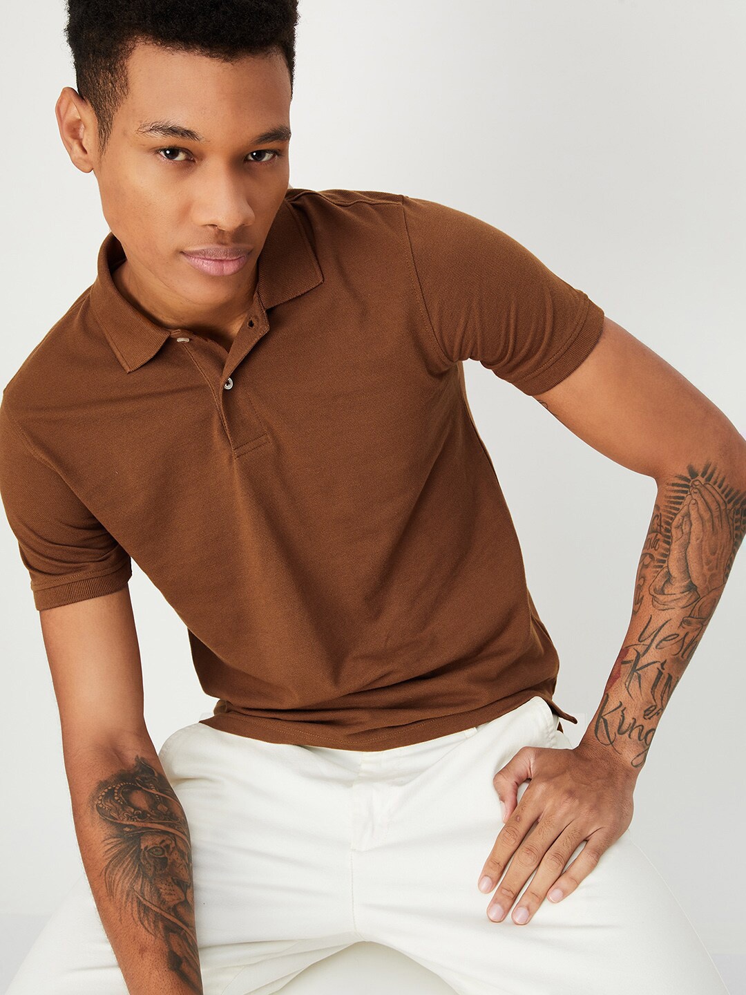 

max Polo Collar Casual T-shirt, Brown