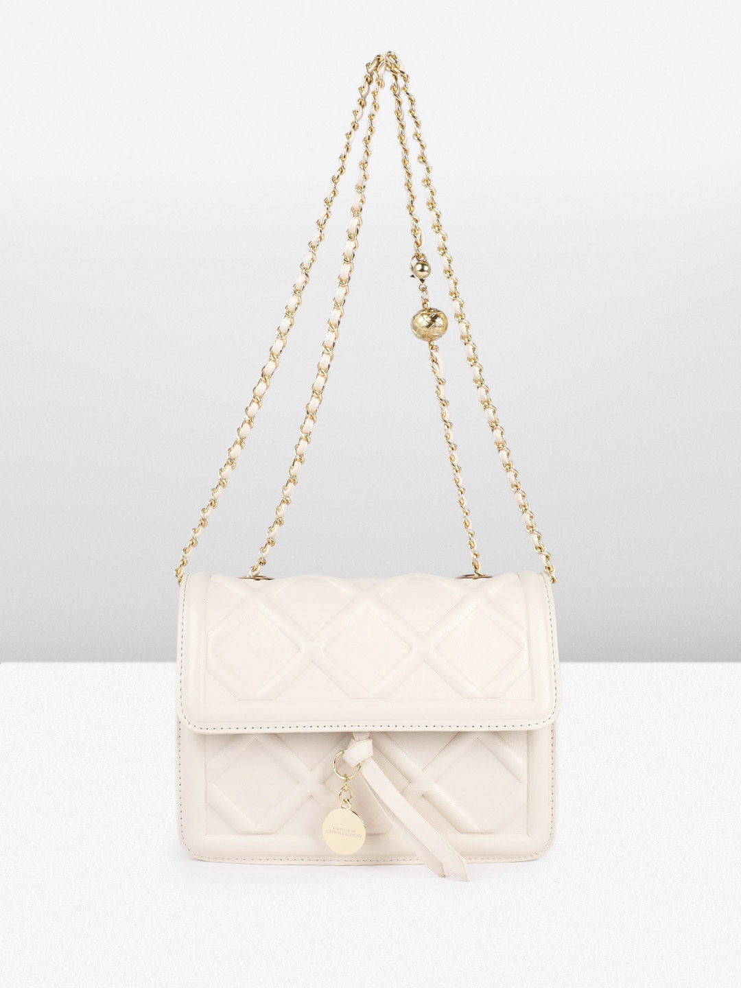 

French Connection Self Design Structured Shoulder Bag, Off white