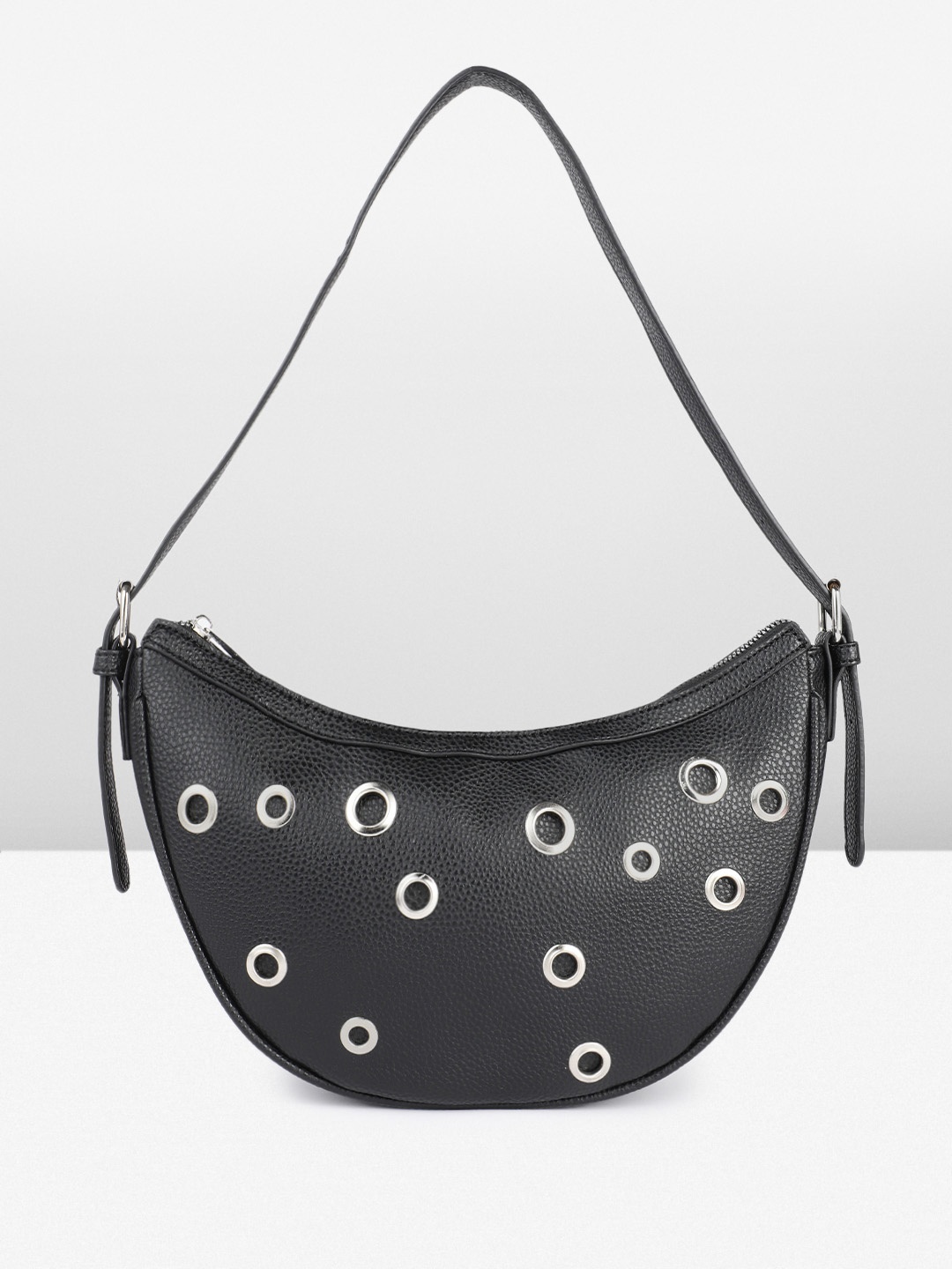 

French Connection Structured Shoulder Bag with Cut Work, Black