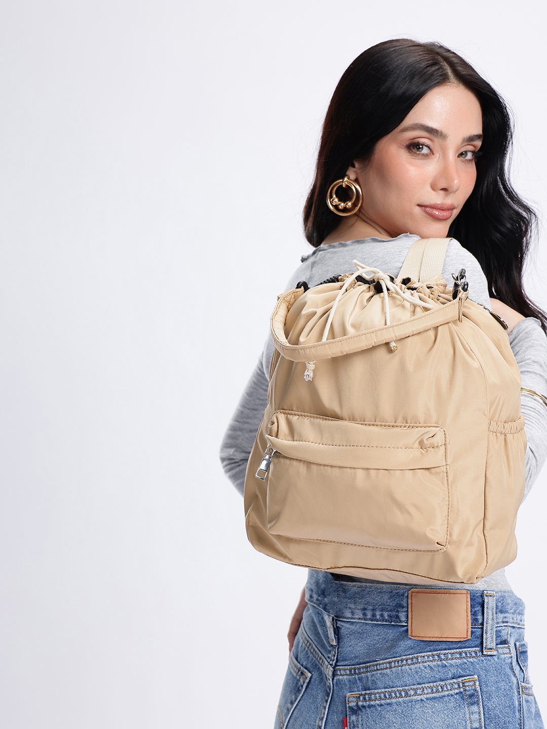 

Mast & Harbour Women Backpack With External Zip Pocket, Beige