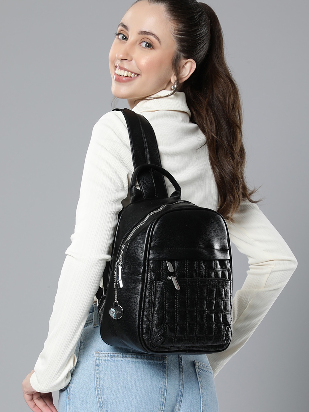 

Mast & Harbour Women Backpack with Quilted Detail, Black