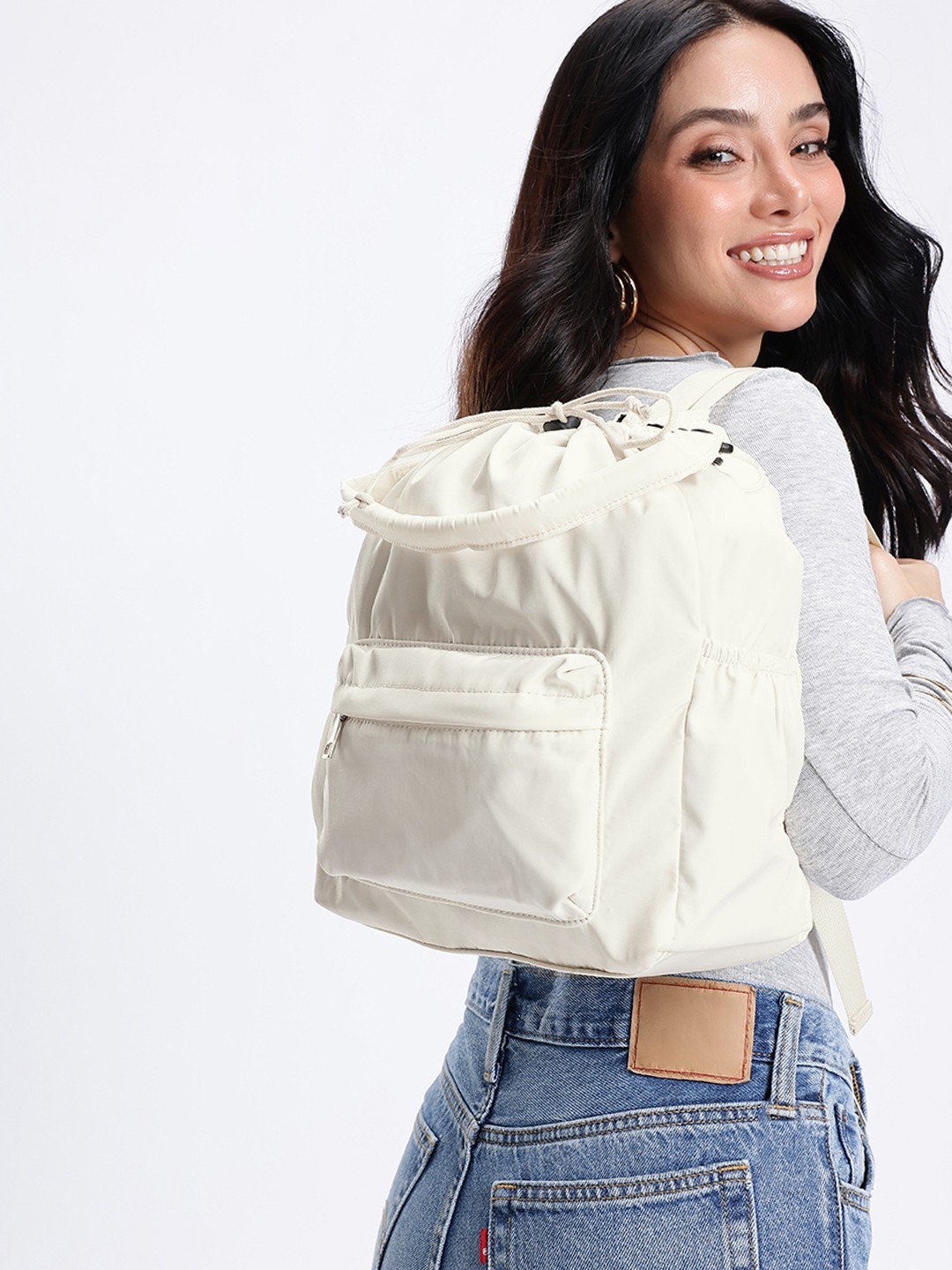 

Mast & Harbour Women Backpack with External Zip Pocket, Off white