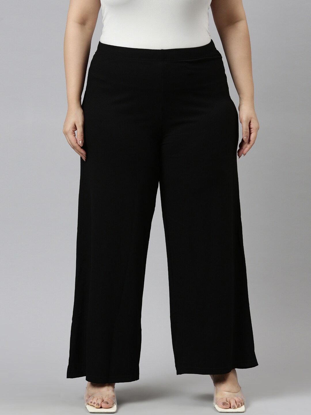 

Go Colors Women Plus Size Wide Leg Palazzos, Black