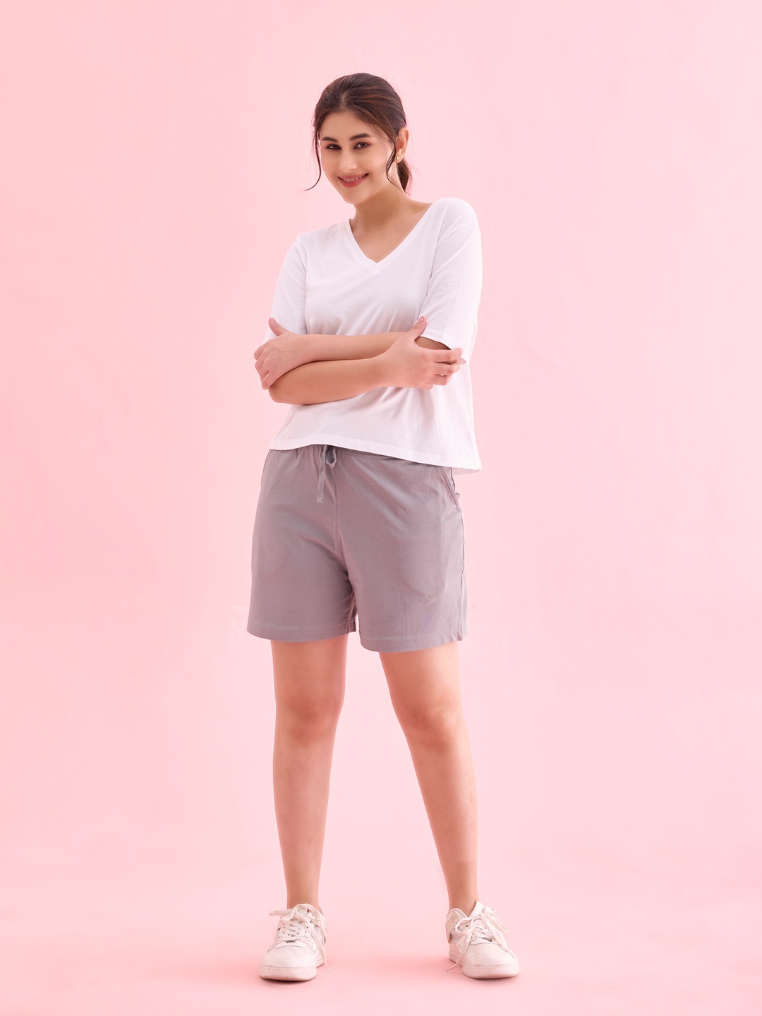 

Go Colors Women Loose Fit Cotton Sports Shorts, Grey