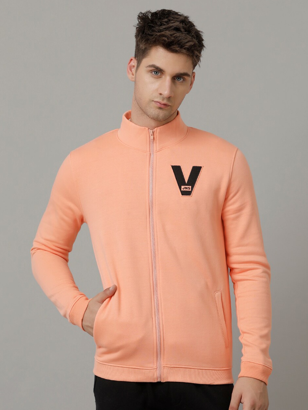 

Voi Jeans Mock Collar Front-Open Sweatshirt, Orange
